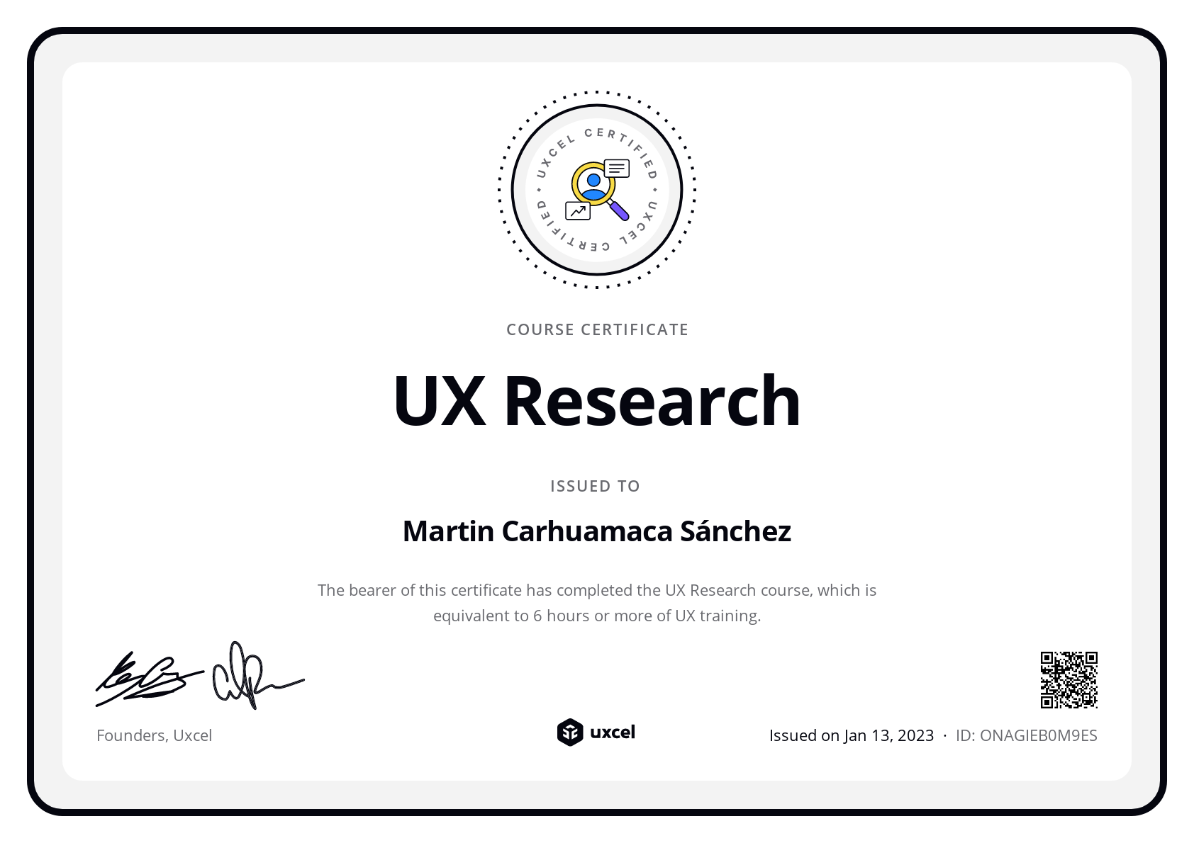 Martin Carhuamaca Sánchez's certificate